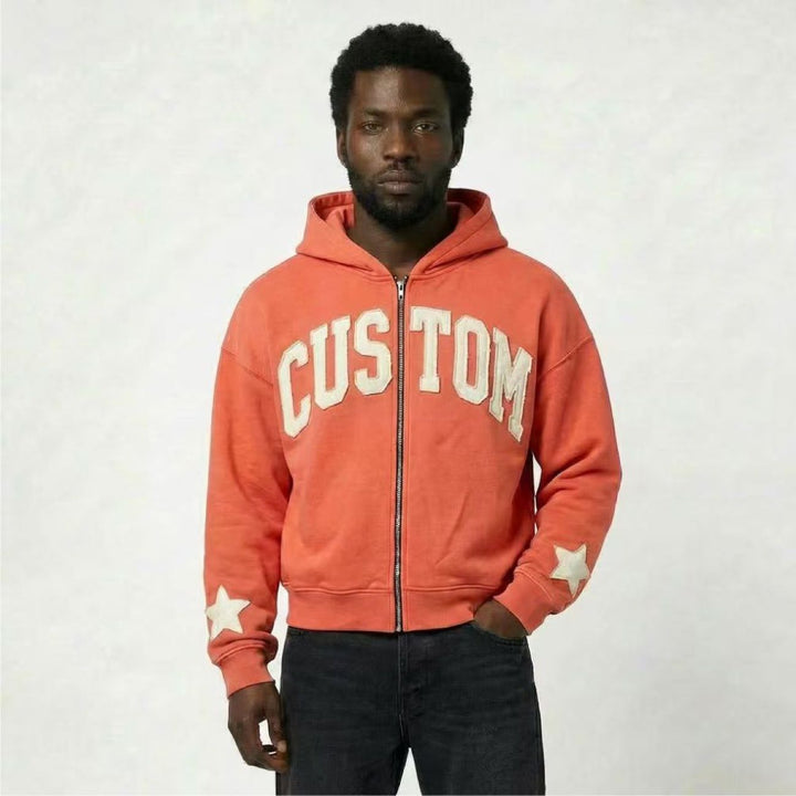 Keeping Star-Sleeve Cropped Zip Hoodie