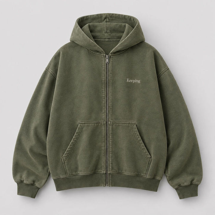 Keeping Embroidered Zip Hoodie