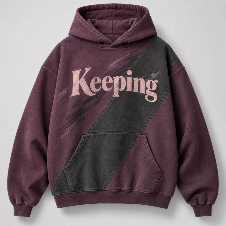 Keeping Plum Slash-Panel Hoodie
