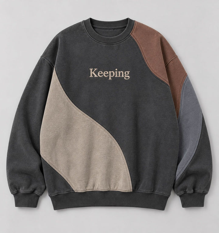Keeping Curved Patchwork Sweatshirt